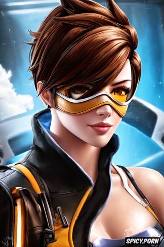 tracer overwatch beautiful face young black bathrobe masterpiece
