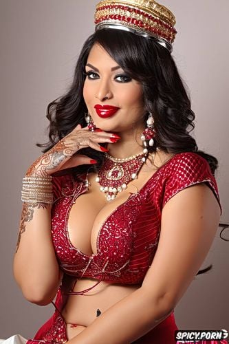 portrait from head to mid abdomen, gorgeous voluptuous indian model milf bride