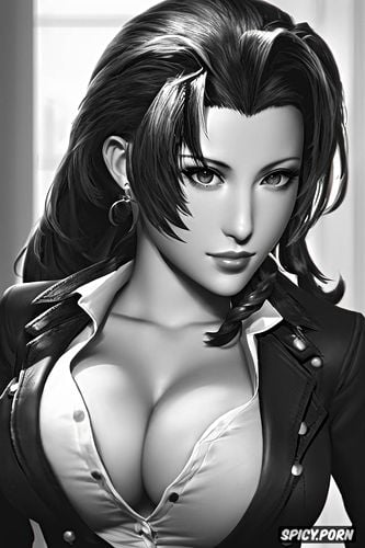 aerith gainsborough final fantasy vii black blazer white shirt shirt unbuttoned beautiful face milf