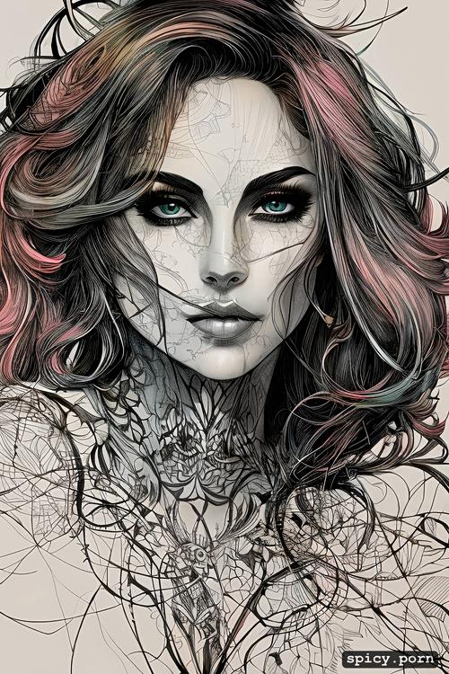 beautiful sexy woman, precise lineart, carne griffiths, highly detailed