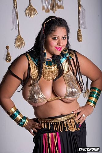 beautiful egyptian bellydancer, curvy, front view, huge saggy boobs