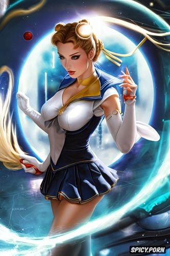 sailormoon woman, sailor school uniform, chun li, future sci fi