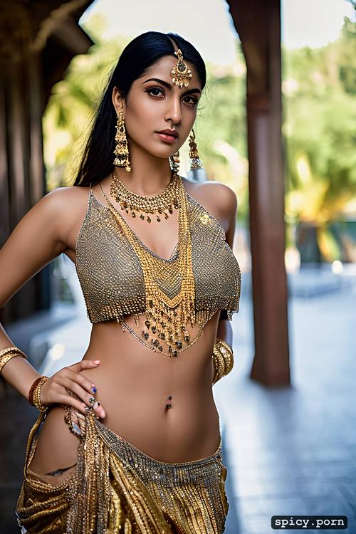 18 years old, busty body, black hair, half saree, gorgeous face