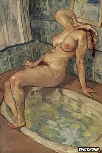 fat thighs, post impressionist fauves erotic art, women in humid bathroom