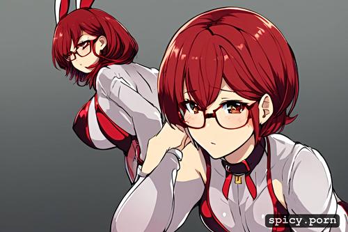 short redhair woman 18 years old futa bunnysuit round glasses cute