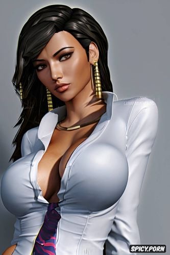 pharah overwatch female president of the united states black blazer white shirt shirt unbuttoned beautiful face full lips milf