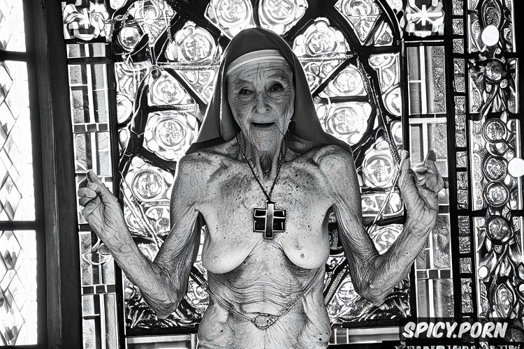 suck dick, nun, ninety year old, bony, cathedral, glasses, grey hair