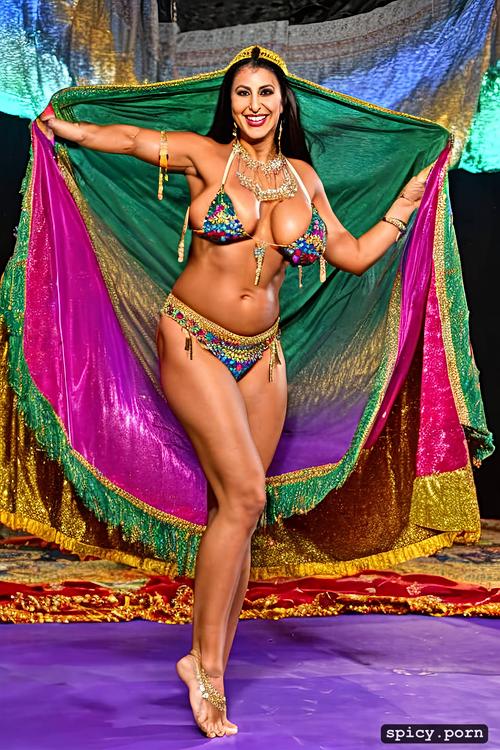 performing barefoot on stage, 59 yo moroccan bellydancer, wide hips