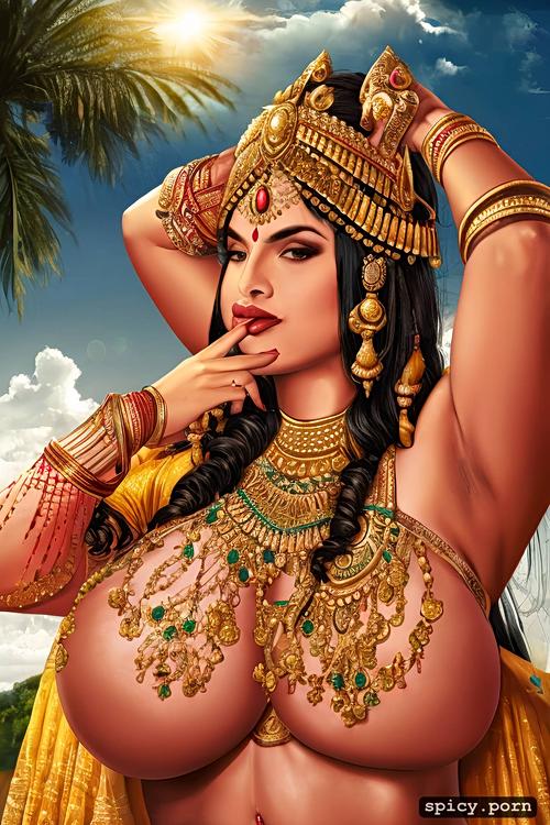 saree, intense sexual stare at observer, mahabharat, husband licking and biting her extremely large breasts