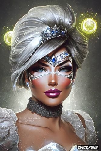 tracer overwatch beautiful face milf flowing low cut black ballgown silver and crystal tiara pouty portrait