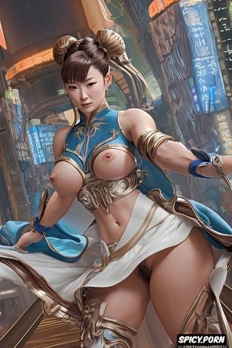 chun li streetfighter, hairy vagina, very small breasts, showing upskirt