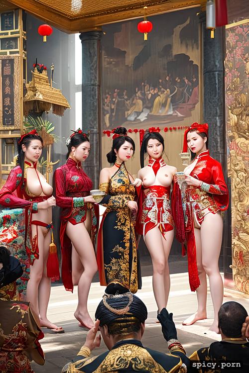 masterpiece, ultra detailed, hi res, chinese imperial concubines orgy