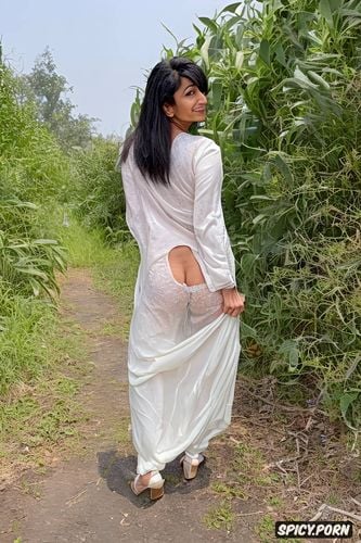 skin pores, bold unkempt eyebrows, intricate hair, sexually seducing stunning superb exceptional petite gujarati bhabhi is shifting her traditional clothes to fully present her ass pussy and virgin butthole to the viewer to sexually molest while she stands in position