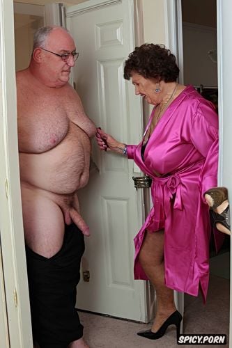 long dick, granny in a opened robe, very old irish granny, both are horny