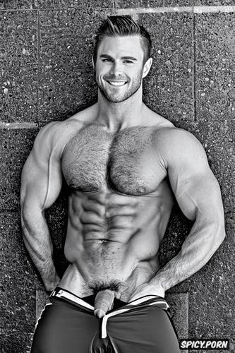 beautiful masculine face, nude, amazing smile, lean body, perfectly shaped pack abs