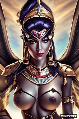 ultra detailed, masterpiece, tits out, widowmaker overwatch female pharaoh ancient egypt pharoah crown beautiful face topless