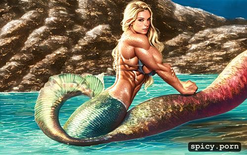 mermaid tail1 62, high realism, waves1 6, freckles1 3, bulging biceps1 64