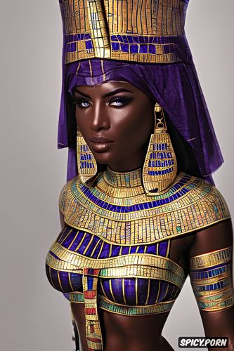 upper body shot muscles, femal pharaoh ancient egypt egyptian pyramids pharoah crown royal robes beautiful face topless