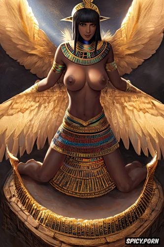 feather, 30yo woman, desert, antique egyptian, sitting on throne