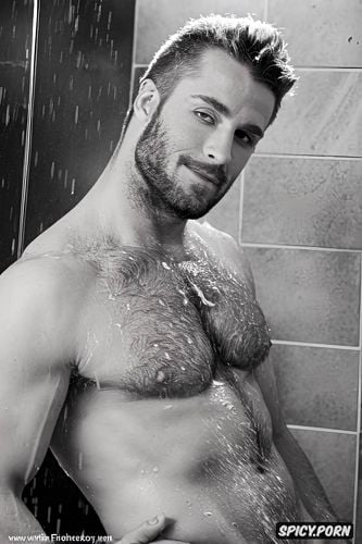 shower wet sweat, masculine, man solo 30 years old, steamy, dark hair