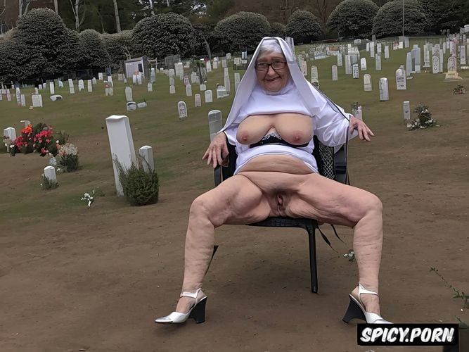 very old granny, spreading cellulite legs, zombie, pale, spreading very hairy pussy