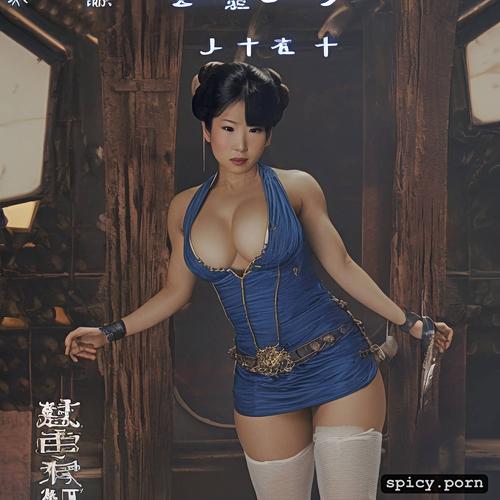 mature woman, chinese female fighter, voluptuous, athletic, videogame promotional poster