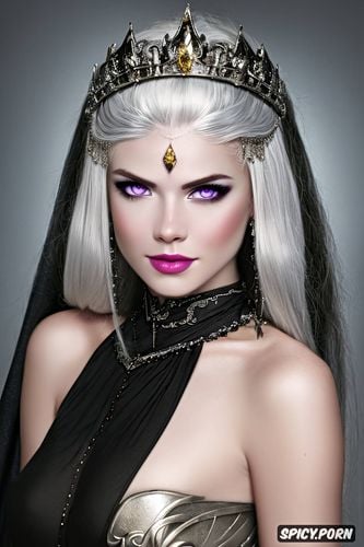 pale purple eyes, petite, tiara, ultra detailed, confident smirk