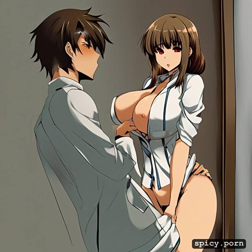 barely clothed, good looking, tall, sexy nurse, light brown hair