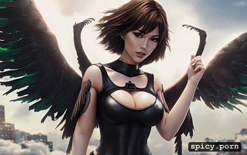 big boobs, masterpiece, short brown hair, ultra detailed, perfect athletic female fallen angel
