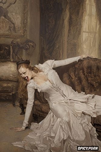 victorian gown, werewolf, dracula, open mouth, fangs, pyotr krivonogov