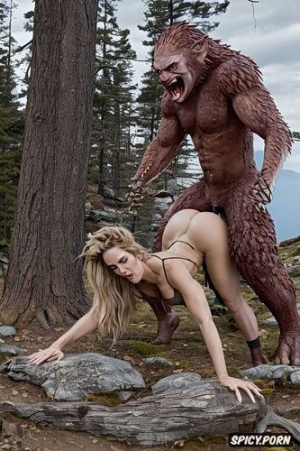 gripping her waist, surprised by ecstasy generated big sasquatch dick