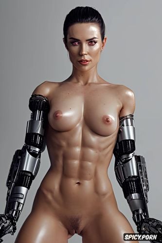 blurred background, seductive, fit female soldier standing at attention