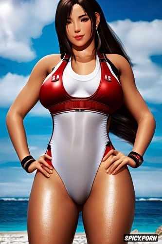 ultra detailed, ultra realistic, tifa lockhart final fantasy vii remake tight lifeguard swimsuit beautiful face