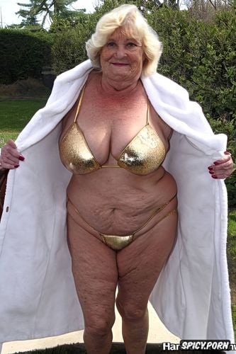 american senior gilf, wrinkled face, crooked teeth, she flashes her small tits to me and smiles