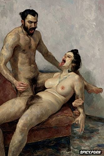 cigar room, hairy vagina, nude, tongue out, vampire, open mouth