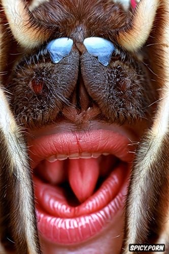 close up of hairy tarantula legs extending from between the labia
