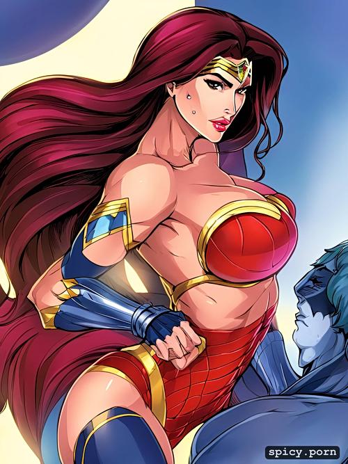 highres, medium shot, ultra detailed, sexy wonder woman and catwoman sexy teen titans lady