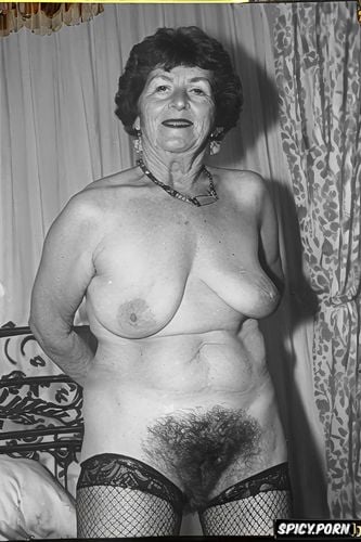 dimpled, jewelery, old irish grandma, background bedroom, very hairy pussy