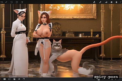 maid uniform, masterpiece, extra nude lady, animal cat tail