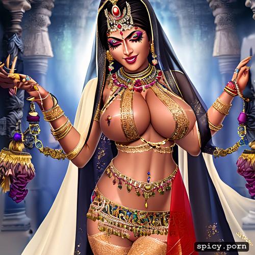 ultra realistic pussy, pierced nipple, walking down an hindu temple