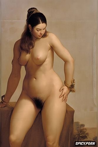 standing lifting one knee, big areolas, hairy pussy, michelangelo buonarroti painting