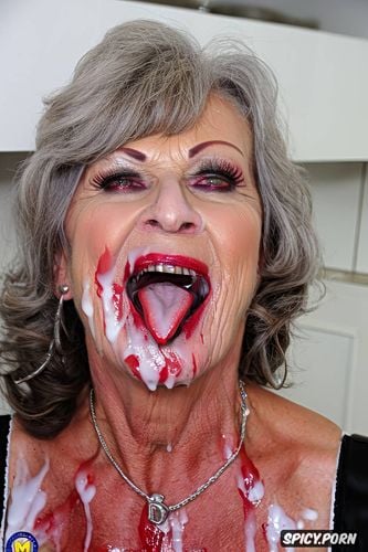 demonic facial expression, blowjob, old zombie grandmother and old zombie aunt