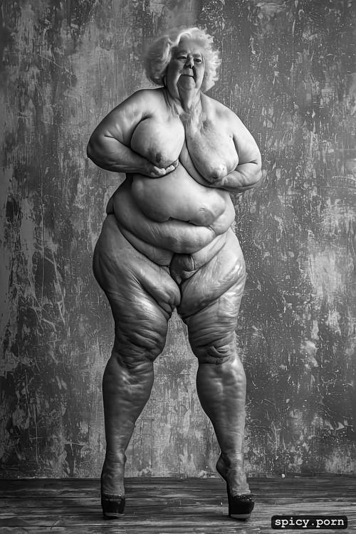 full body, fat granny, full nude, photo realistic, sexy, wide open big legs