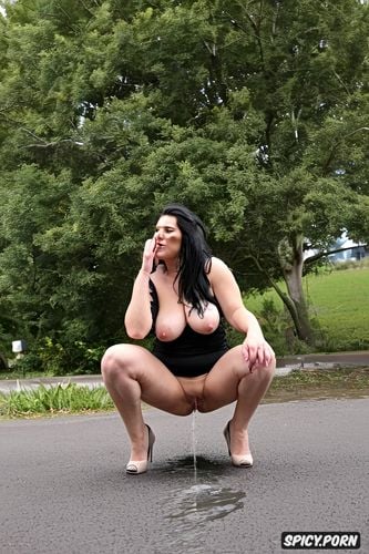 squatting, gigantic and perfectly round areolas, extreme vaginal fluid