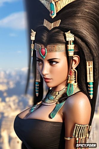tits out, ultra realistic, aerith gainsborough final fantasy vii remake female pharaoh ancient egypt pharoah crown beautiful face topless