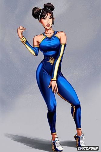 asian brunette female fighter, chun li, white knee high socks