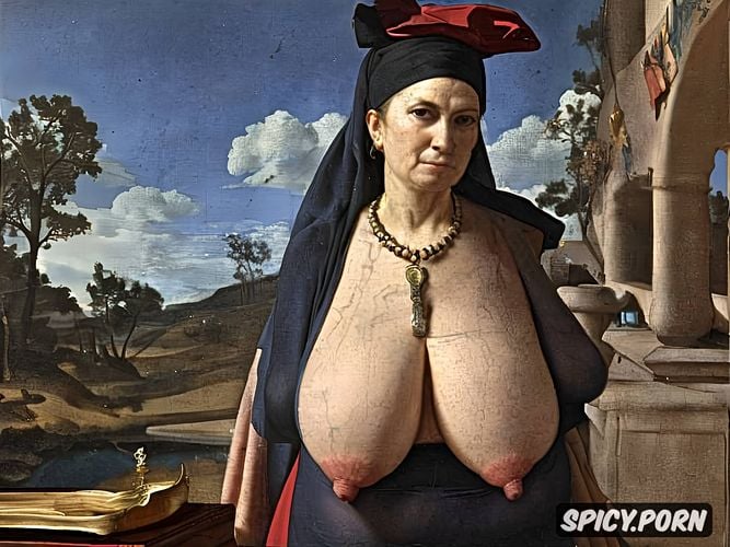 realistic, looking at viewer, nun, pubic hair, hat, gigantic breast1 6