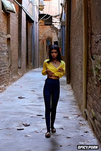 reluctantly gets into her sexual position in a secluded alley