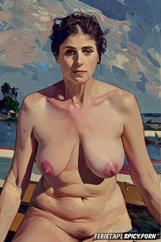 tiny tits, impressionism painting, athletic body, old woman with small drooping tits