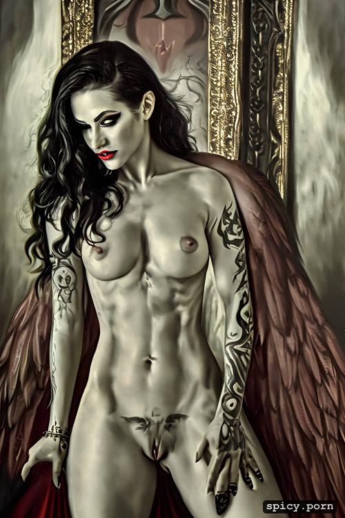 detailed pussy, skinny, black metal painting woman, ritual, gorgerous